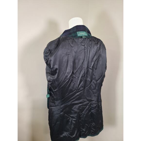 Lauren Ralph Lauren Green Plaid Wool Cashmere Blend Quiet Luxury Academia Blazer - Picture 4 of 6